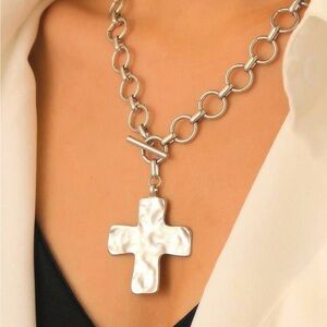 Hammered Silver Cross Toggle Necklace - Silver